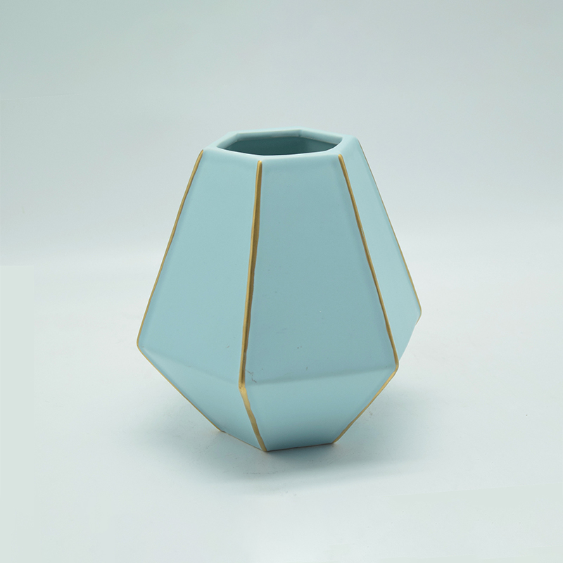 Décoration d'ameublement de table Vase en céramique décoration de bureau polyédrose Wathet Vase en céramique