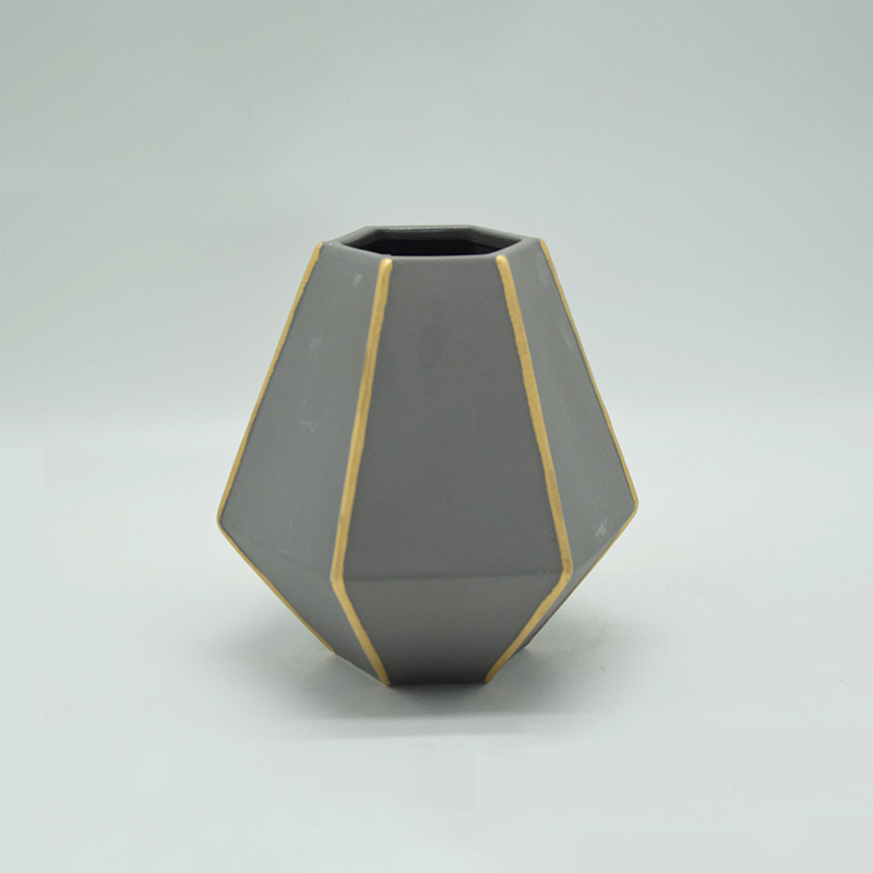 Décoration d'ameublement Vase en céramique de table Décoration de bureau Vase en céramique gris polyédrose