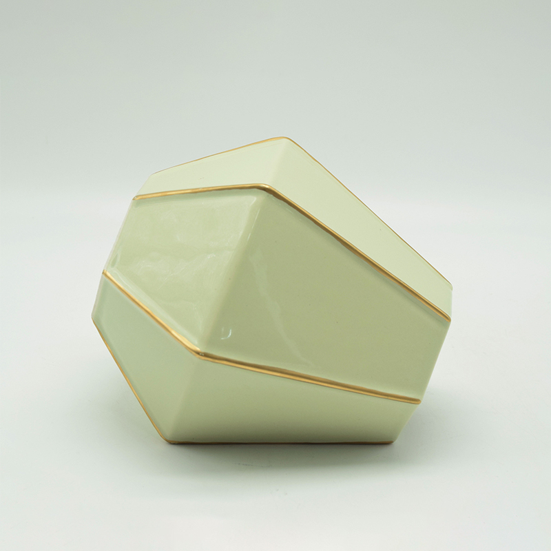 Décoration d'ameublement Vase en céramique de table Décoration de bureau Vase en céramique jaune polyédrose