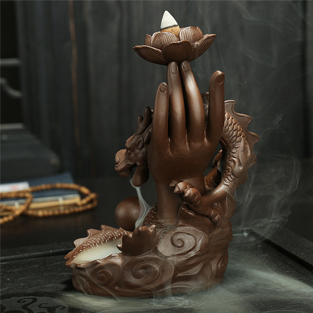 Fil encens douille en céramique cascade reflux encens grand dragon en céramique aux doigts de citron fleur Dragon reflux brûleur d'encens