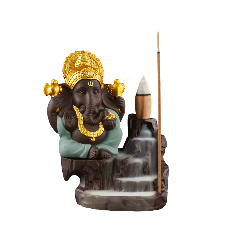 Green Céramique Ganesha Waterfall Flow Encens Burner Production Fournisseur