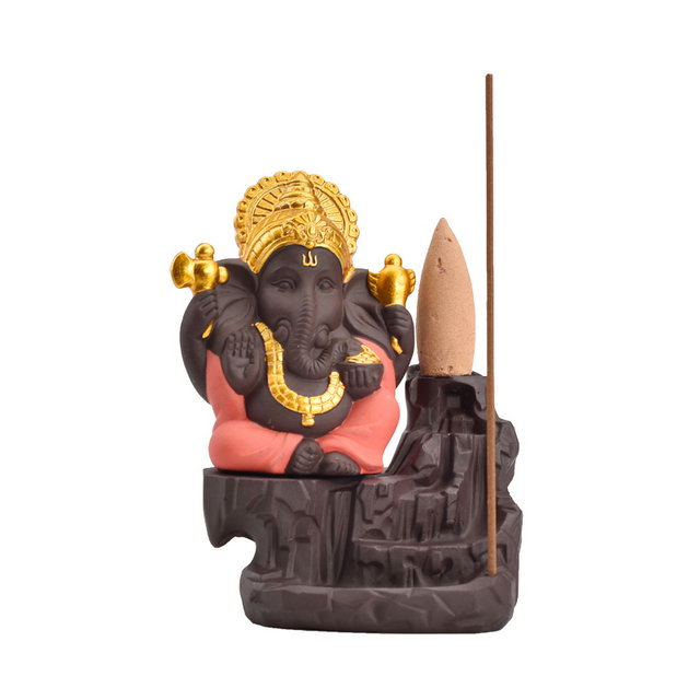  Red Ceramic Ganesha Waterfall Flow Flow Burner Production Fournisseur