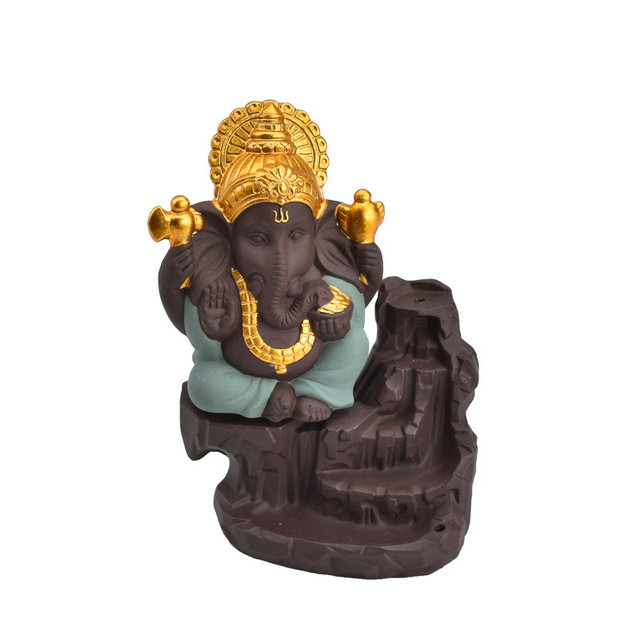 Green Céramique Ganesha Waterfall Flow Encens Burner Production Fournisseur