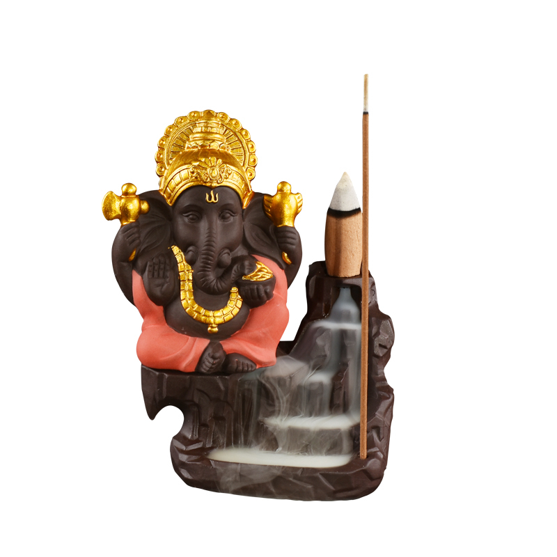  Red Ceramic Ganesha Waterfall Flow Flow Burner Production Fournisseur